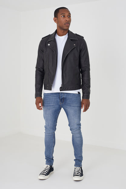Brave Soul Black Faux Lather Biker Jacket - Black Image 3