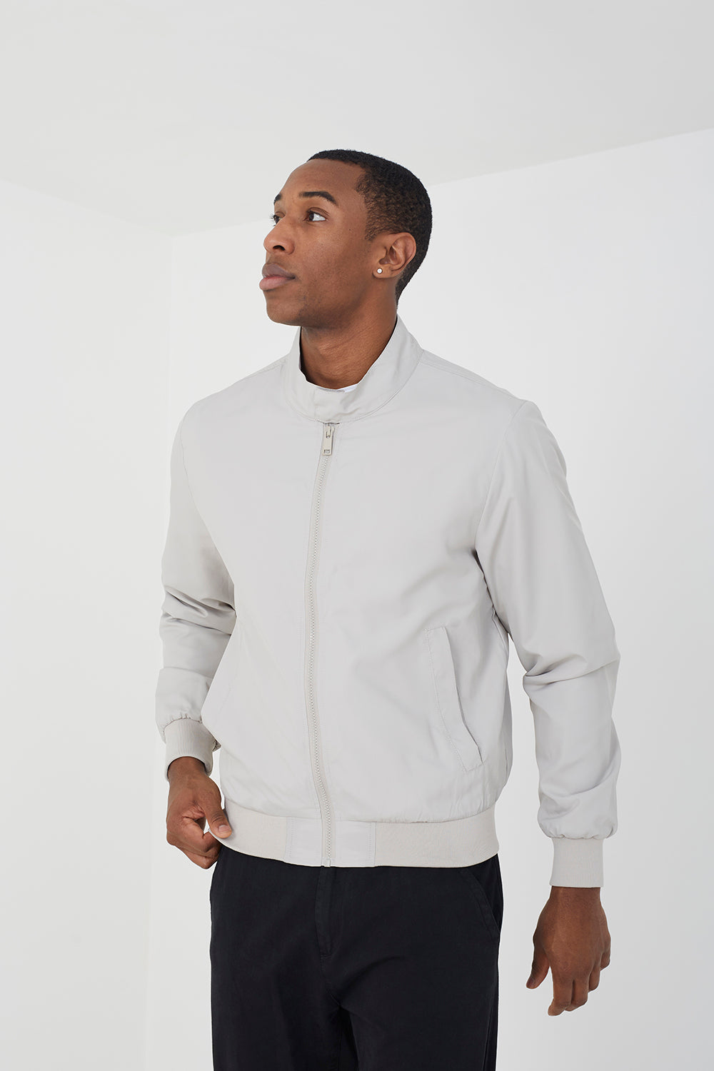 Brave Soul Stone Funnel Neck Harrington Jacket - Stone Image 1