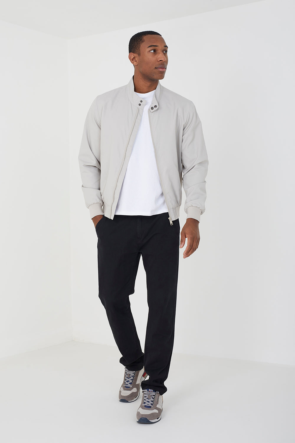 Brave Soul Stone Funnel Neck Harrington Jacket - Stone Image 3