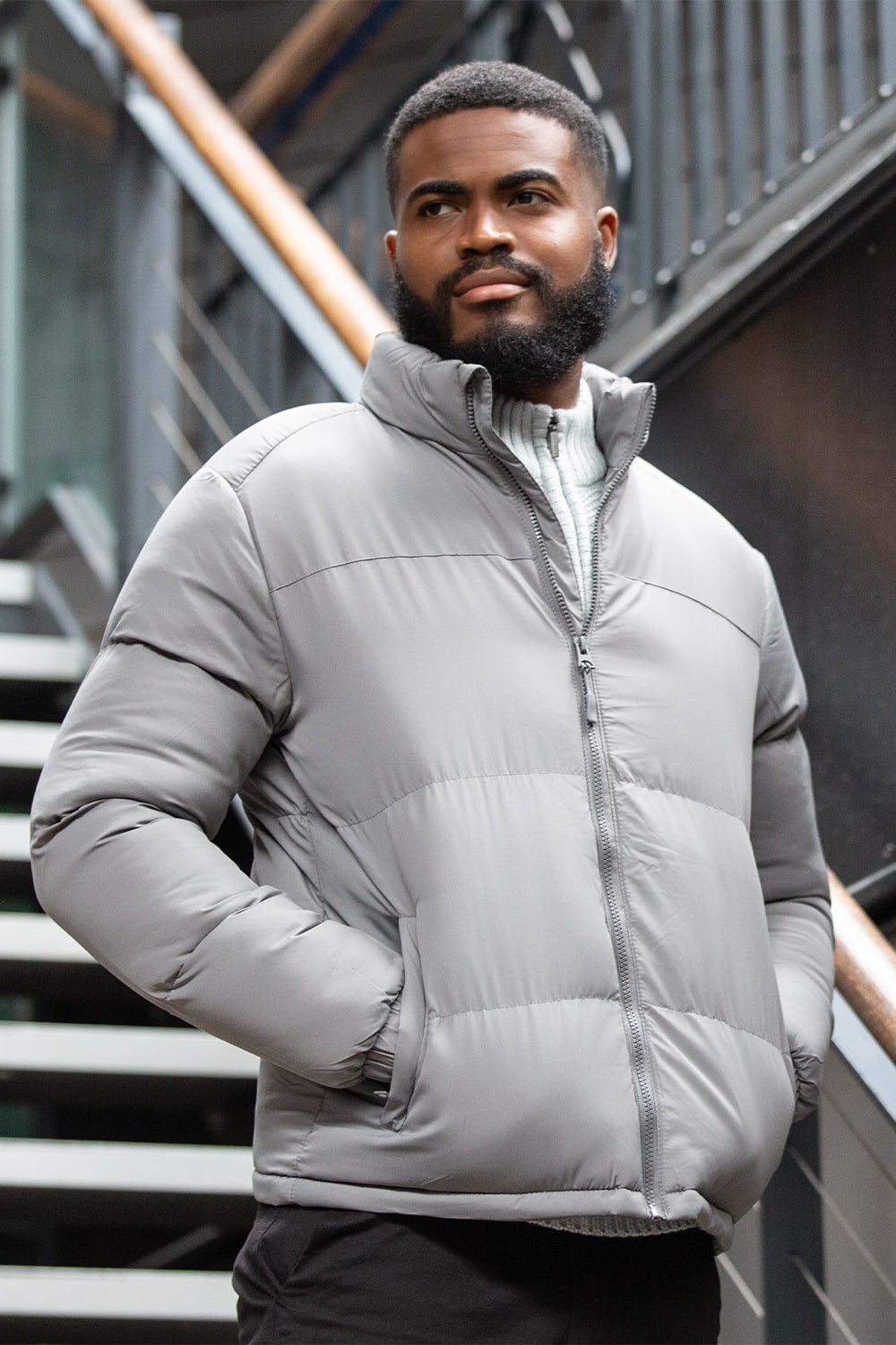 Brave Soul Grey Funnel Neck Padded Jacket - Grey Image 1
