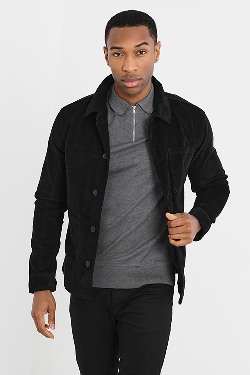 Brave Soul Black Button Through Cord Shacket - Black Image 1