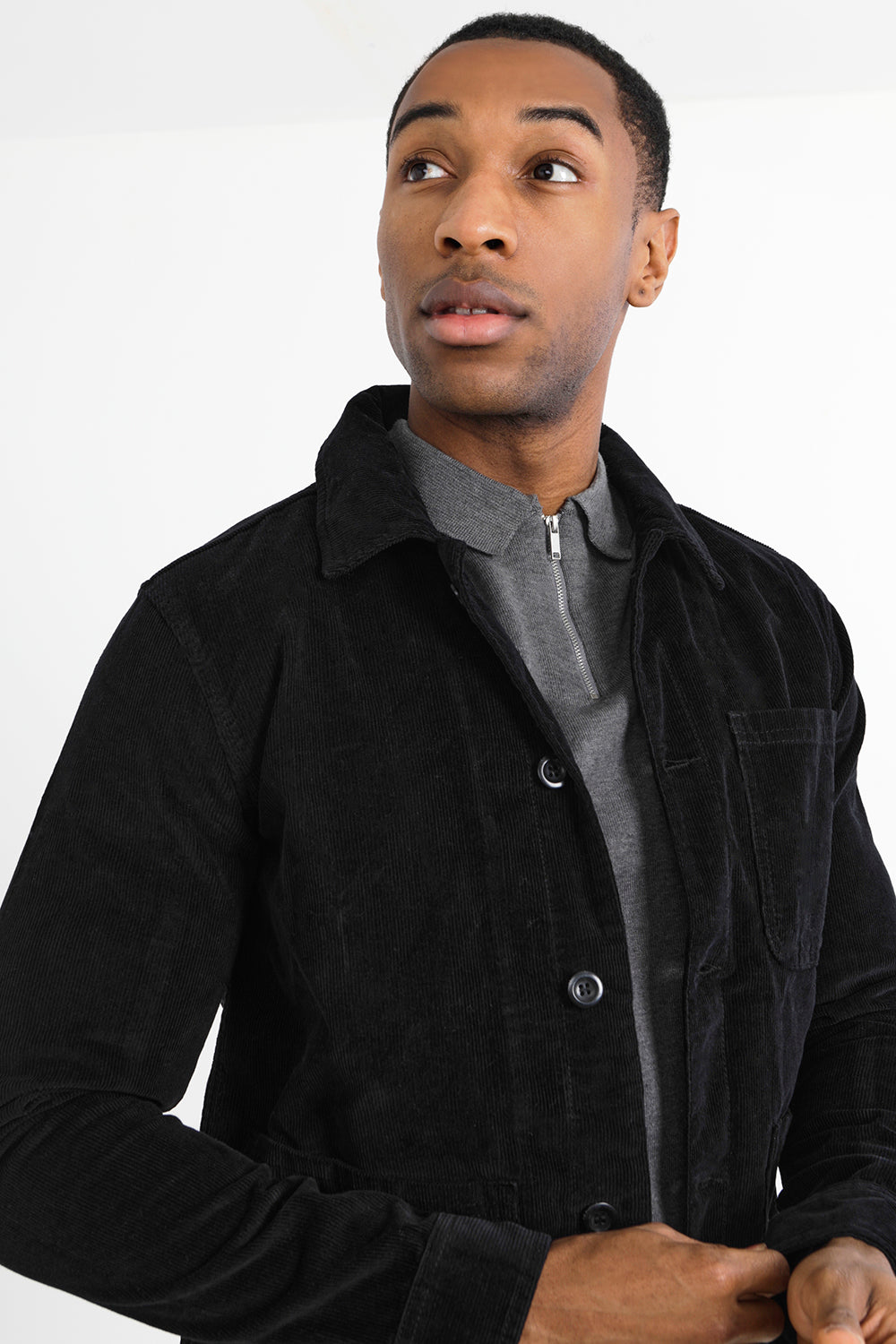 Brave Soul Black Button Through Cord Shacket - Black Image 3
