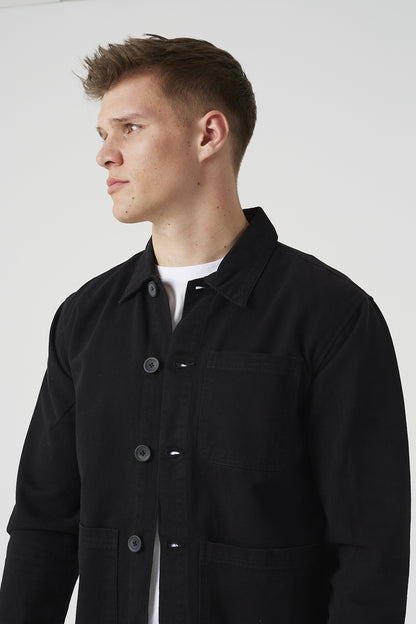 Brave Soul Black Cotton Twill Patch Pocket Shacket - Black Image 4