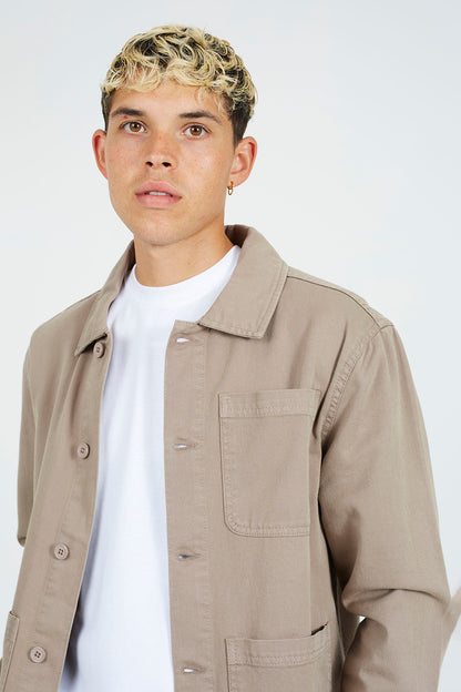 Brave Soul Taupe Button-Through Cotton Shacket - Taupe Image 4