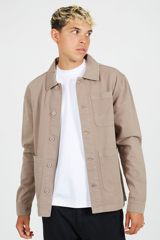 Brave Soul Taupe Button-Through Cotton Shacket - Taupe Image 1