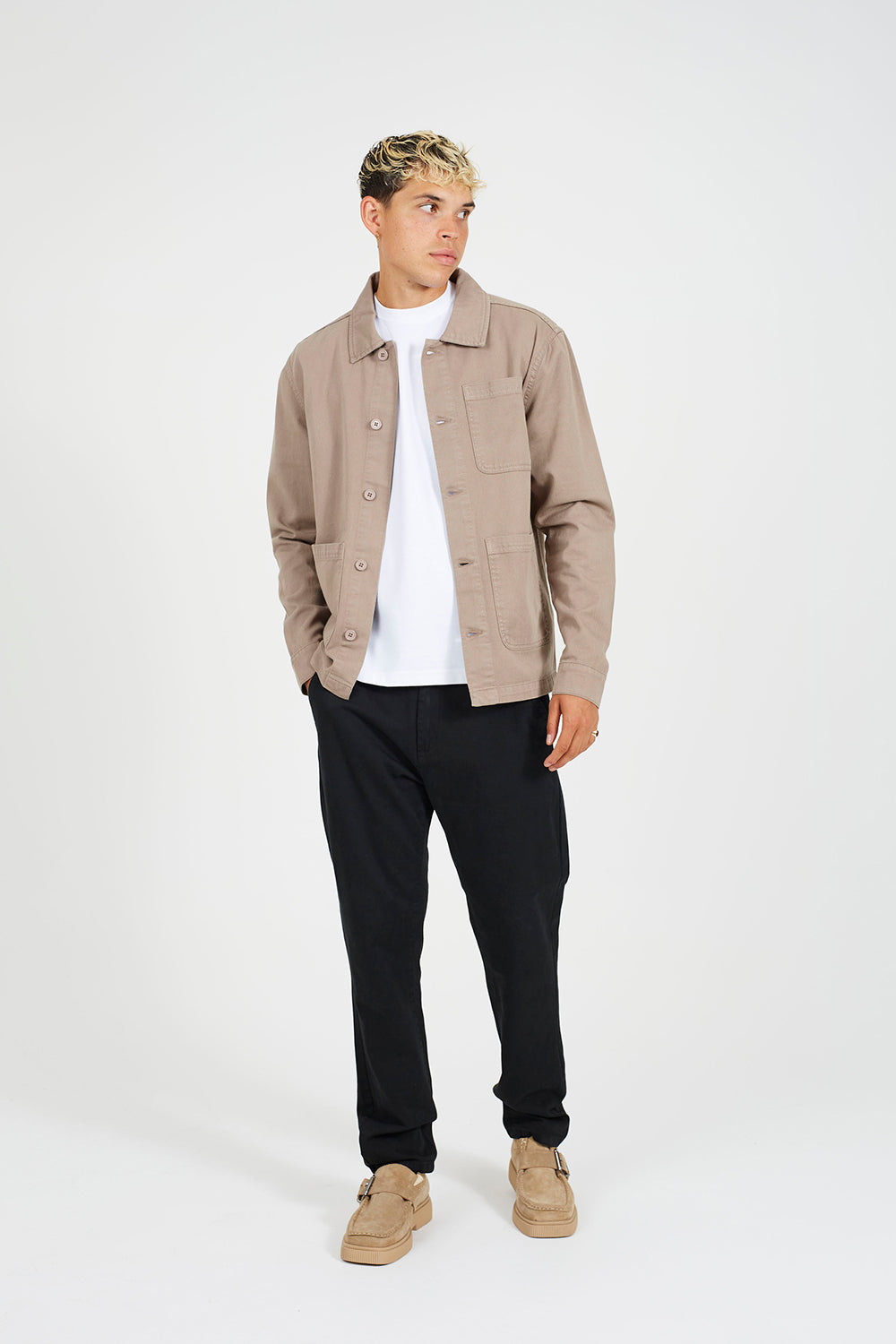 Brave Soul Taupe Button-Through Cotton Shacket - Taupe Image 3