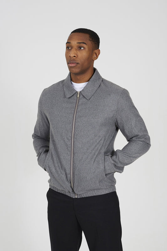 Brave Soul Grey Harrington Style Zip Through Jacket - Grey Image 1