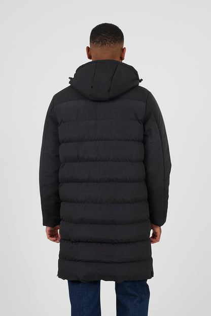 Brave Soul Black Padded Hooded Longline Jacket - Black Image 2