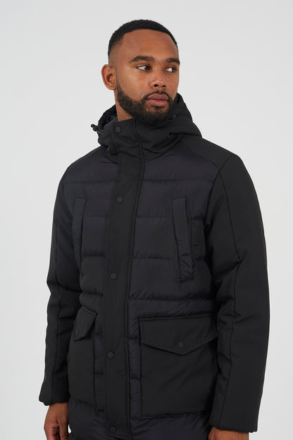 Brave Soul Black Padded Hooded Longline Jacket - Black Image 4