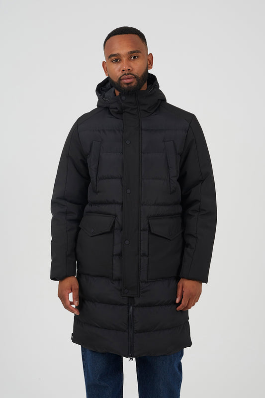 Brave Soul Black Padded Hooded Longline Jacket - Black Image 1