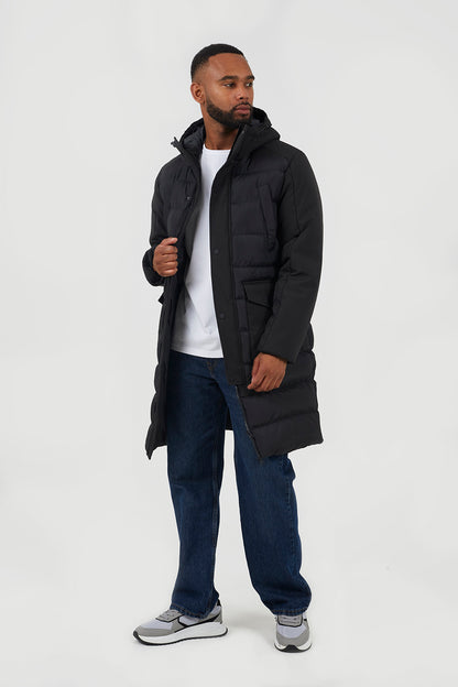Brave Soul Black Padded Hooded Longline Jacket - Black Image 3