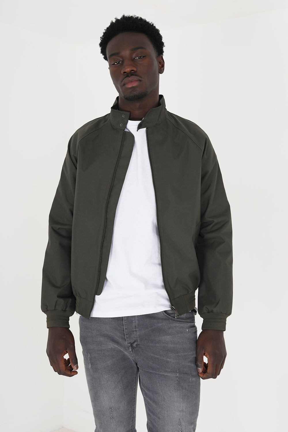 Brave Soul Khaki Lightweight High Neck Harrington Jacket - Khaki Image 1