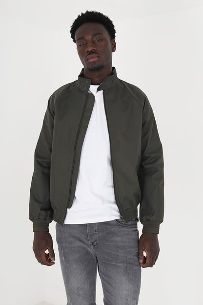 Brave Soul Khaki Lightweight High Neck Harrington Jacket - Khaki Image 1
