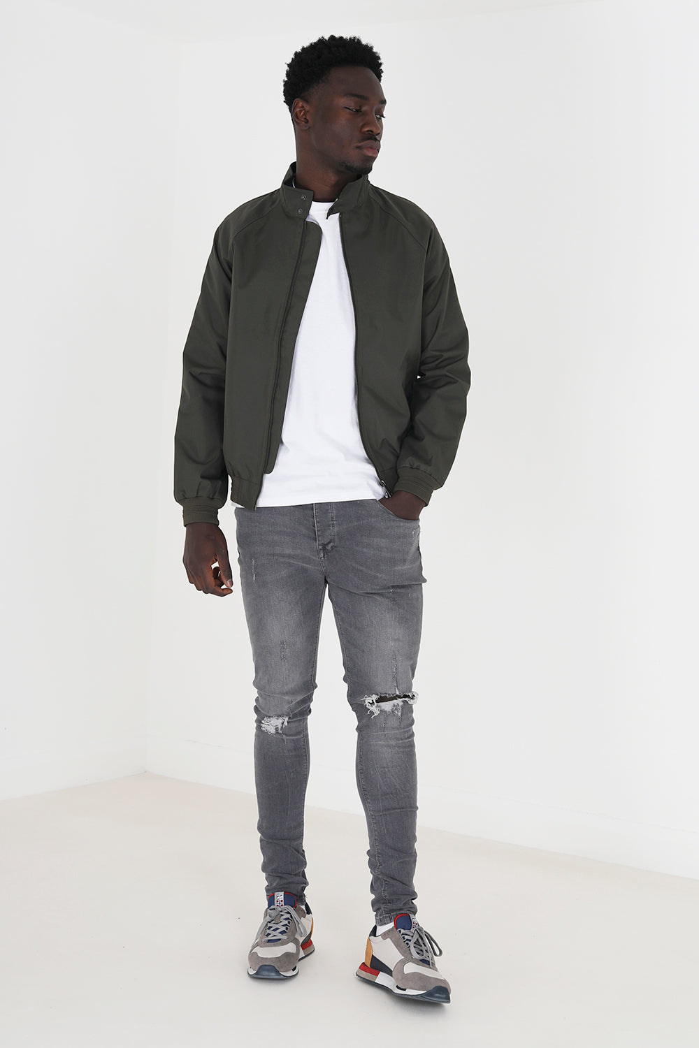 Brave Soul Khaki Lightweight High Neck Harrington Jacket - Khaki Image 3