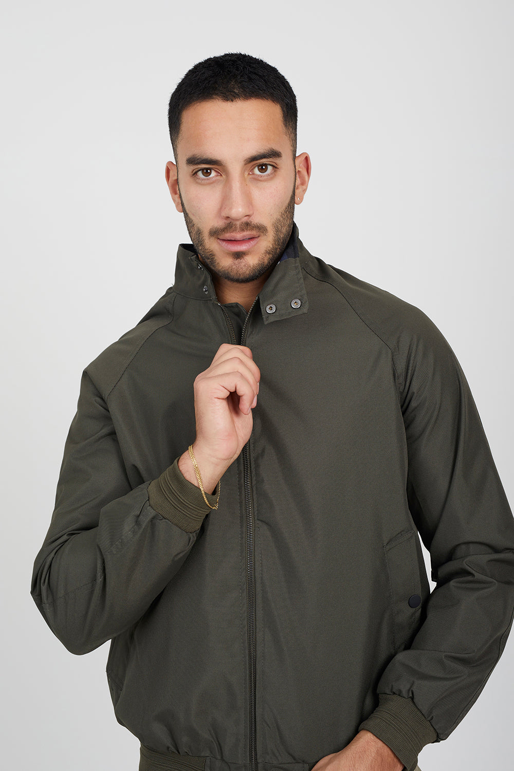 Brave Soul Khaki Lightweight High Neck Harrington Jacket - Khaki Image 4