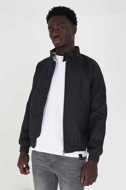 Brave Soul Navy Lightweight High Neck Harrington Jacket - Navy Image 1