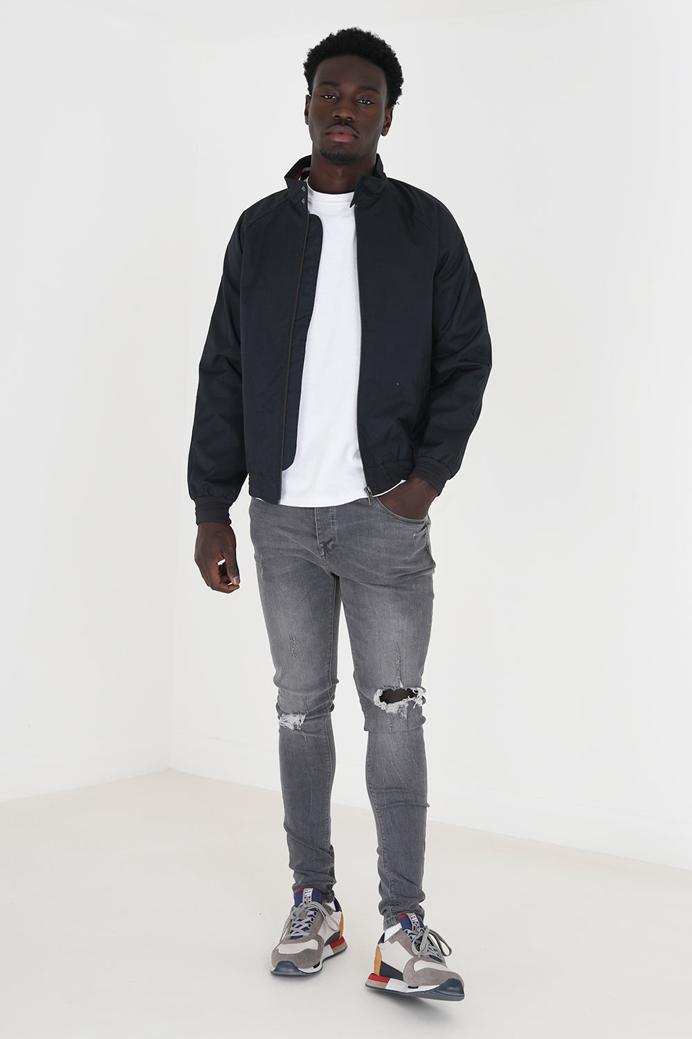 Brave Soul Navy Lightweight High Neck Harrington Jacket - Navy Image 3