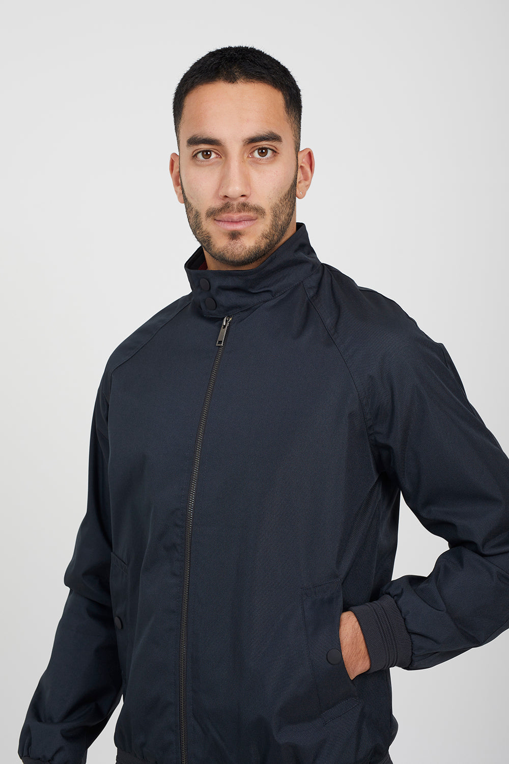 Brave Soul Navy Lightweight High Neck Harrington Jacket - Navy Image 4