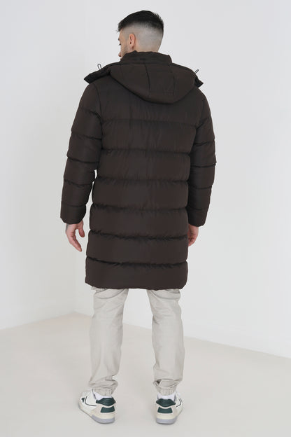 Brave Soul Brown Longline Hooded Padded Puffer Jacket - Brown Image 2