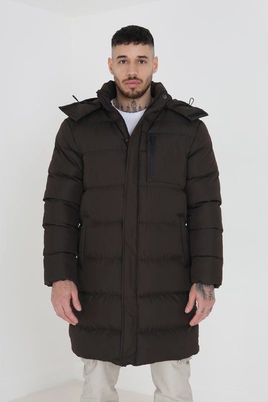 Brave Soul Brown Longline Hooded Padded Puffer Jacket - Brown Image 1