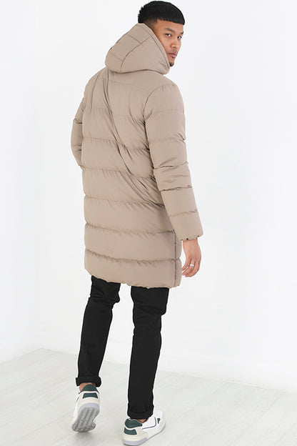 Brave Soul Stone Longline Hooded Padded Puffer Jacket - Stone Image 2
