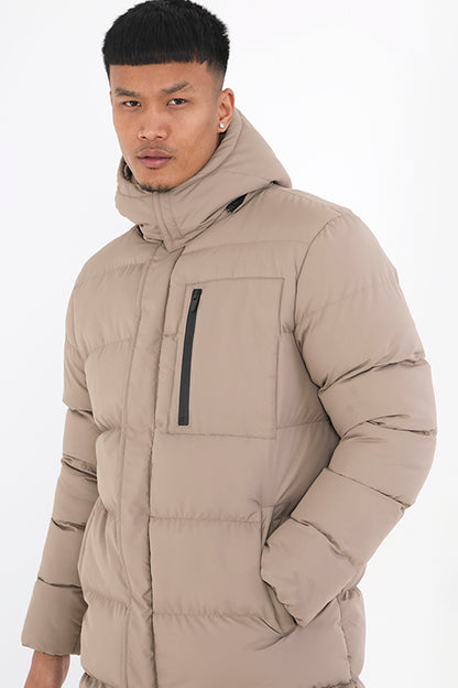 Brave Soul Stone Longline Hooded Padded Puffer Jacket - Stone Image 3