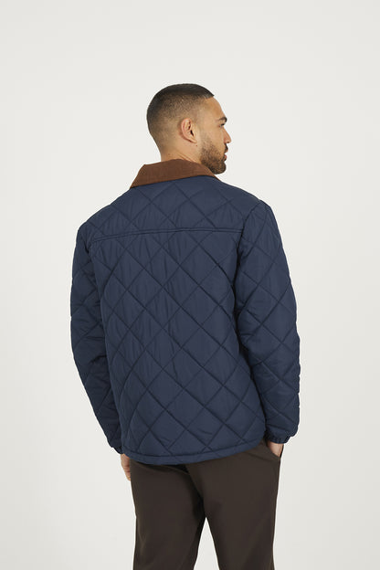 Brave Soul Navy Quilted Coach Jacket with Cord Collar - Navy Image 2