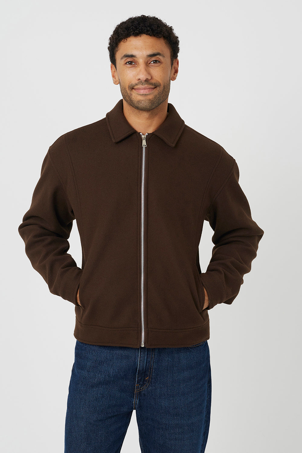 Brave Soul Brown Faux Wool Collared Jacket - Brown Image 1