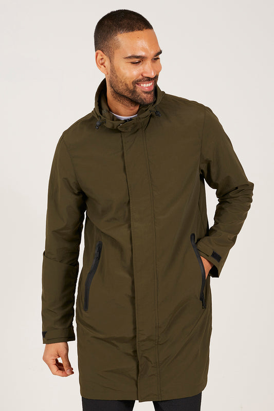 Brave Soul Khaki Lightweight Hooded Parka Jacket - Khaki Image 1
