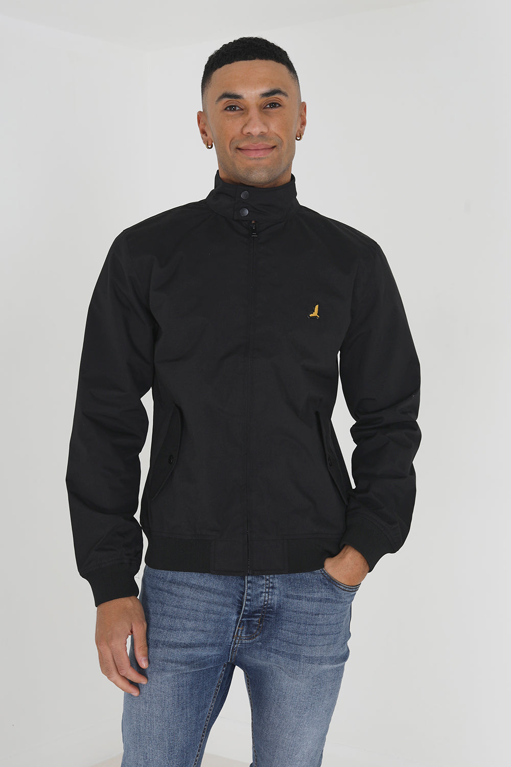 Brave Soul Black Harrington Jacket With Ribbed Cuffs - Black Image 1