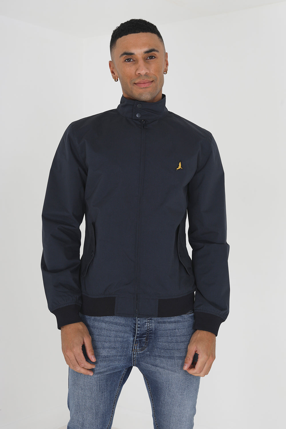 Brave Soul Navy Harrington Jacket With Ribbed Cuffs - Navy Image 1