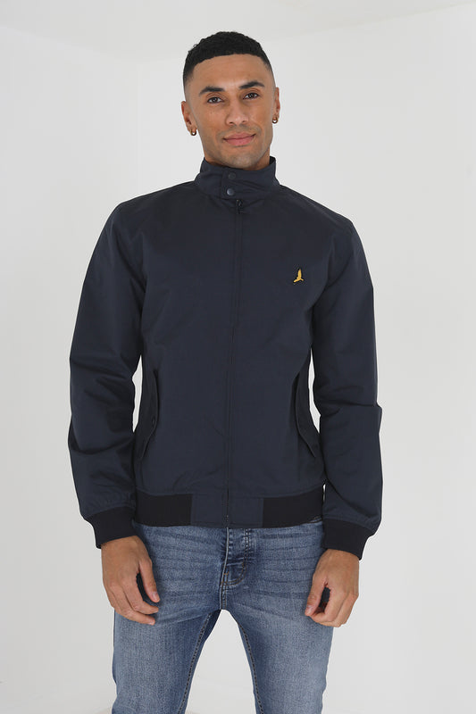 Brave Soul Navy Harrington Jacket With Ribbed Cuffs - Navy Image 1