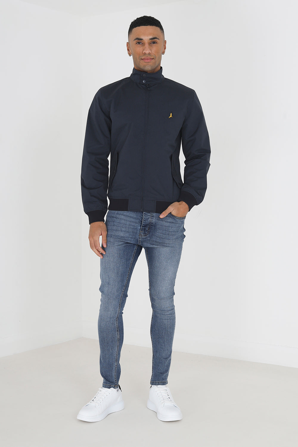 Brave Soul Navy Harrington Jacket With Ribbed Cuffs - Navy Image 3