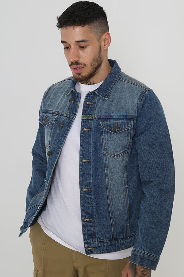Brave Soul Mid Blue Classic Denim Jacket - Mid Blue Image 1