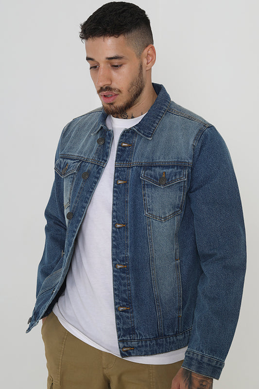 Brave Soul Mid Blue Classic Denim Jacket - Mid Blue Image 1