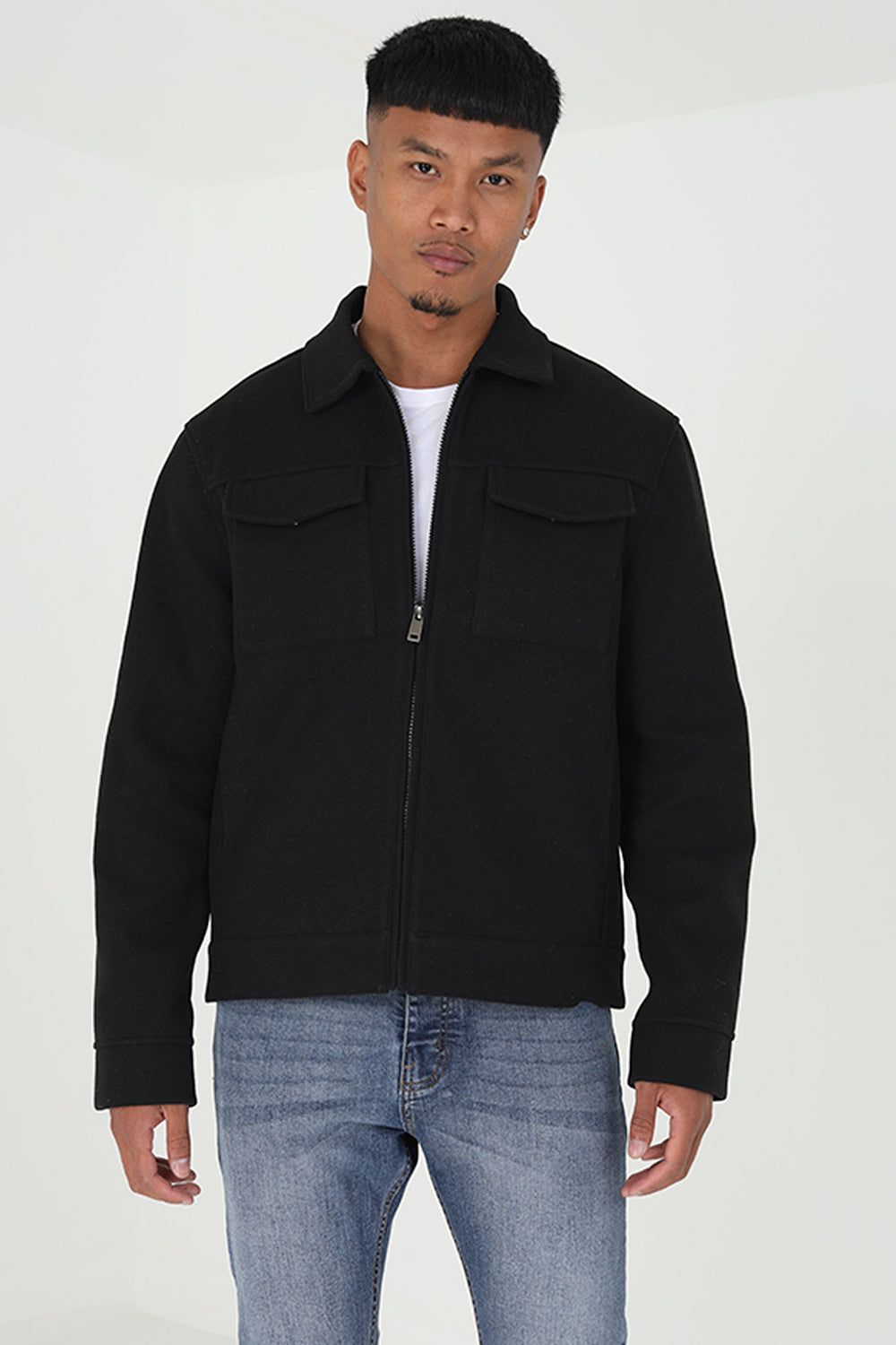 Brave Soul Black Faux Wool Western Style Jacket - Black Image 1