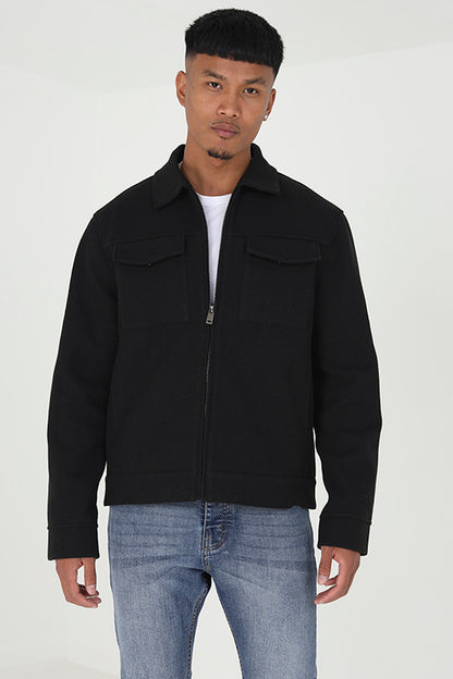 Brave Soul Black Faux Wool Western Style Jacket - Black Image 1