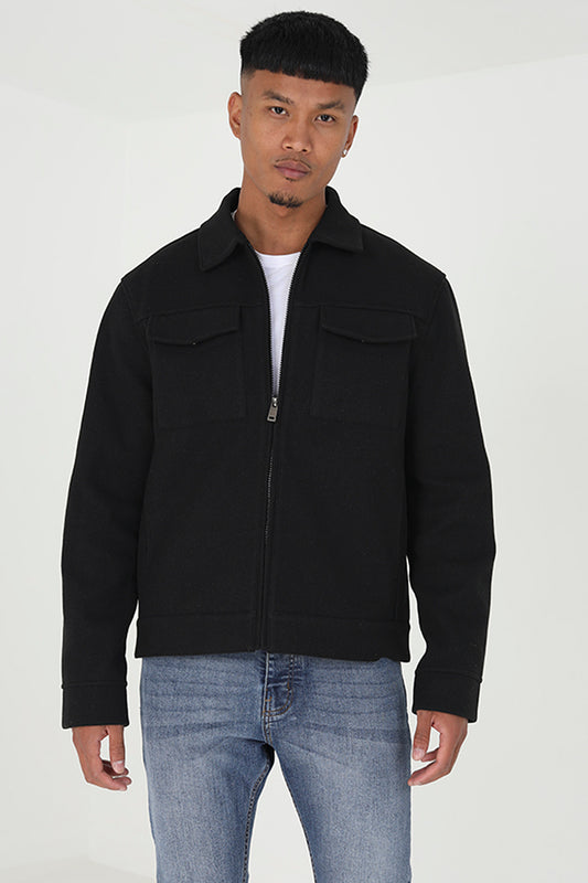 Brave Soul Black Faux Wool Western Style Jacket - Black Image 1