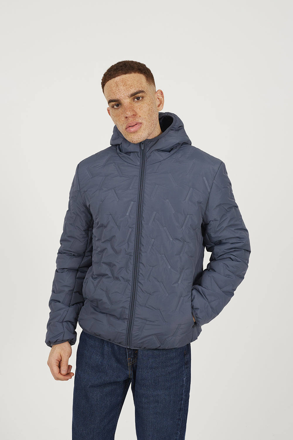 Brave Soul Blue Short Length Hooded Padded Jacket - Blue Image 1