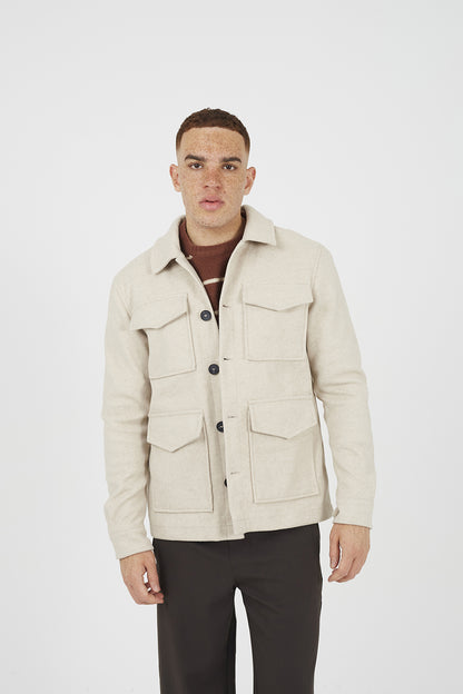 Brave Soul Stone Wool-Look Four Pocket Shacket - Stone Image 1