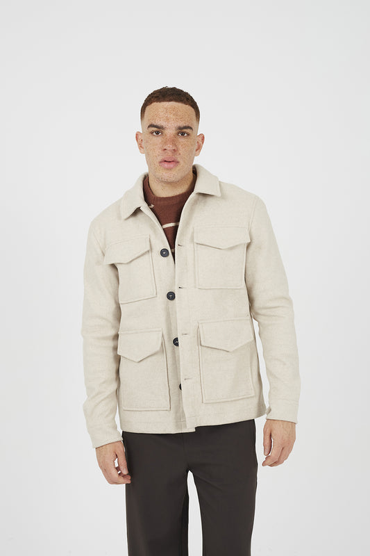 Brave Soul Stone Wool-Look Four Pocket Shacket - Stone Image 1