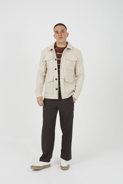 Brave Soul Stone Wool-Look Four Pocket Shacket - Stone Image 3