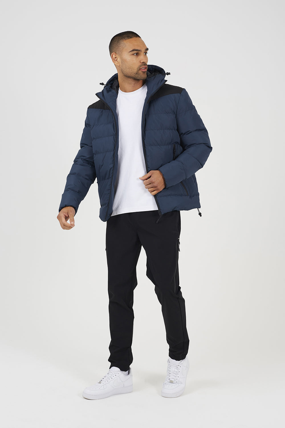 Brave Soul Blue Padded Quilted Hooded Jacket - Blue Image 3