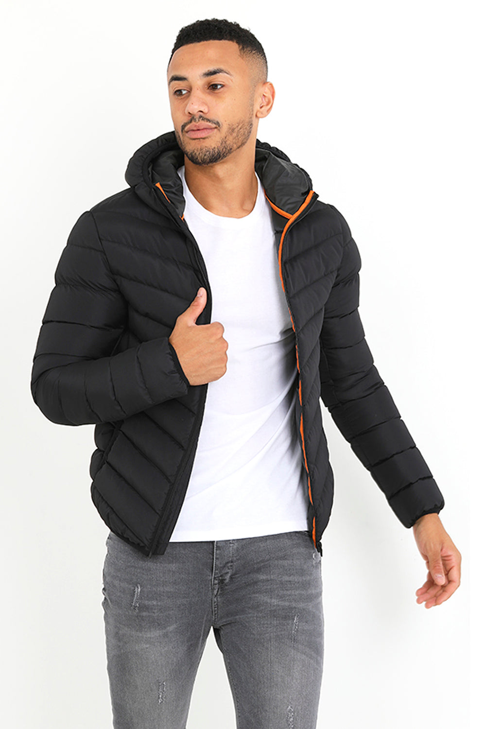Brave Soul Black Hooded Padded Jacket - Black Image 1