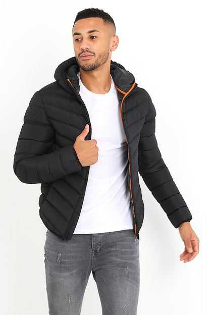 Brave Soul Black Hooded Padded Jacket - Black Image 1
