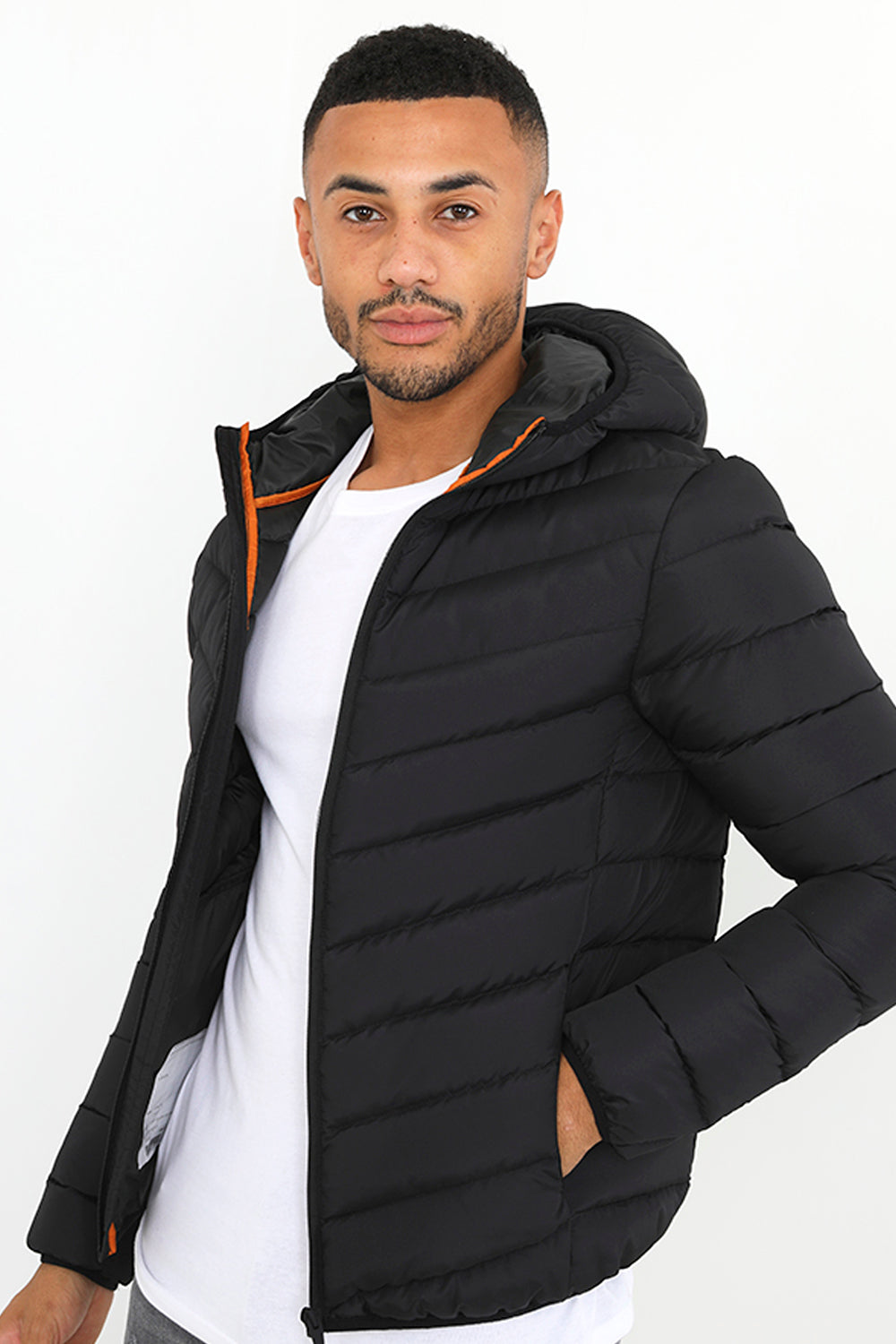 Brave Soul Black Hooded Padded Jacket - Black Image 3