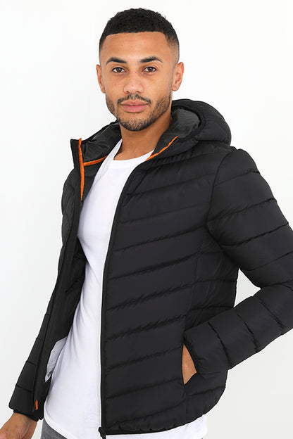 Brave Soul Black Hooded Padded Jacket - Black Image 3