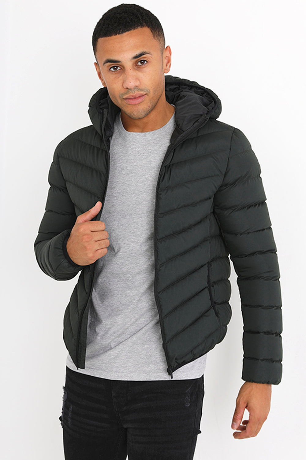Brave Soul Khaki Hooded Padded Jacket - Khaki Image 1