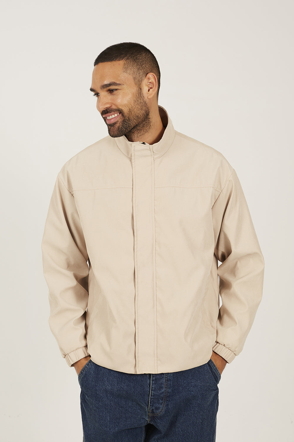 Brave Soul Stone Funnel Neck Oversized Jacket - Stone Image 1