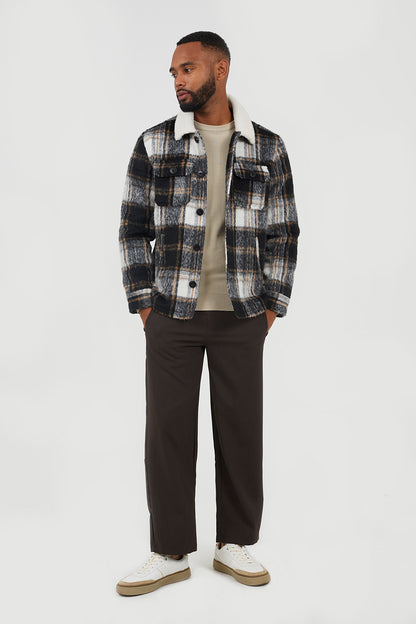 Brave Soul Black Brushed Check Jacket with Sherpa Collar - Black Image 3